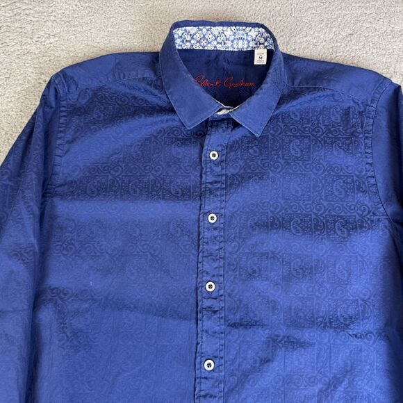 Robert Graham Shirt Mens M Blue Paisley Long Sleeve Button Up Cotton‎ Flip Cuff - Picture 3 of 10